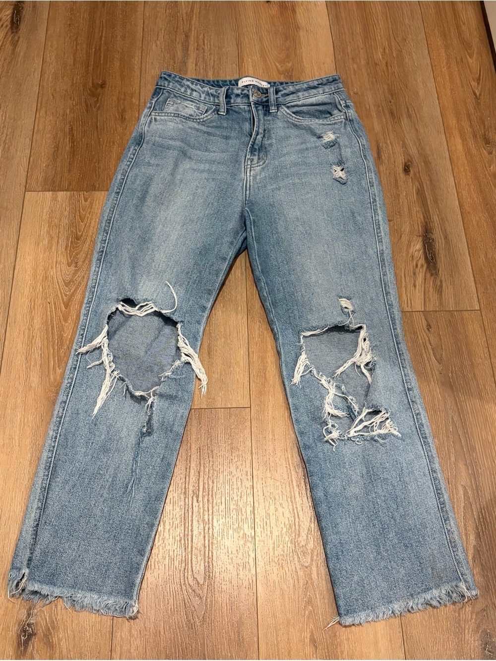 Flying Monkey Distressed Boyfriend Jeans - Light Blue